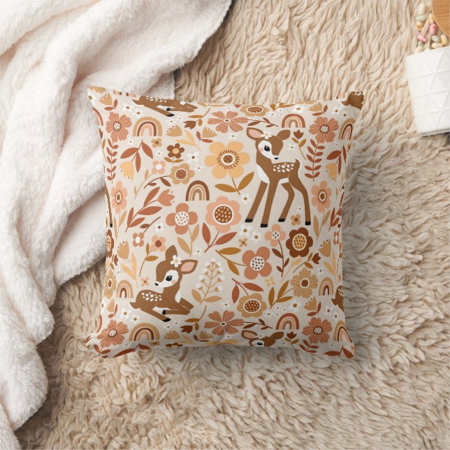 Cute Woodland Baby Deer Floral Pattern Kussen (Deken)