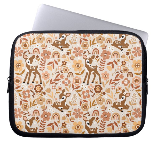 Cute Woodland Baby Deer Floral Pattern Laptop Sleeve (Voorkant)