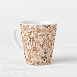 Cute Woodland Baby Deer Floral Pattern Latte Mok