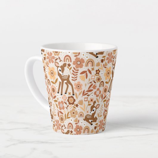 Cute Woodland Baby Deer Floral Pattern Latte Mok (Linkerhoek)