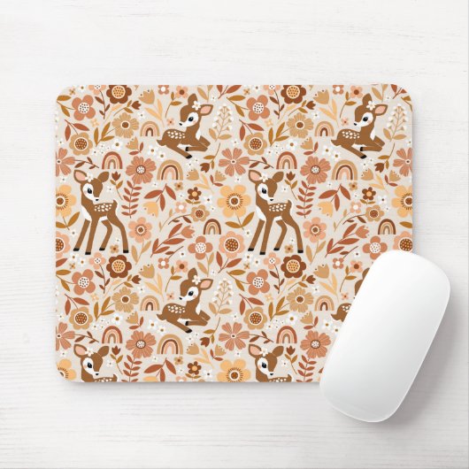 Cute Woodland Baby Deer Floral Pattern Muismat (Met muis)