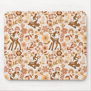 Cute Woodland Baby Deer Floral Pattern Muismat