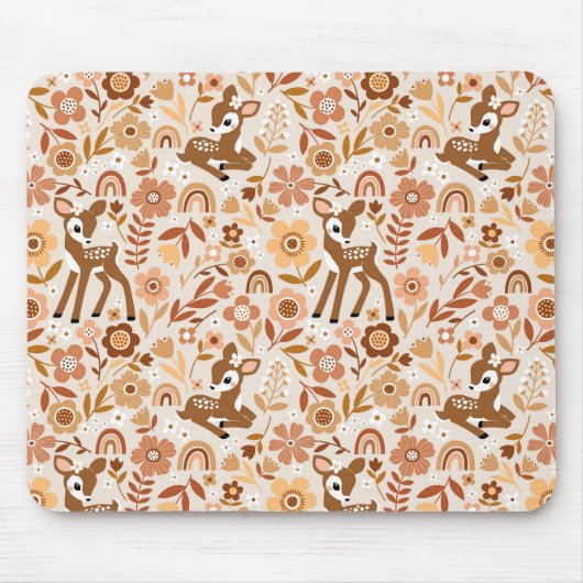 Cute Woodland Baby Deer Floral Pattern Muismat (Voorkant)