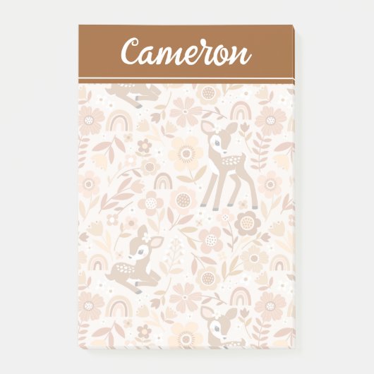 Cute Woodland Baby Deer Floral Pattern Post-it® Notes (Voorkant)