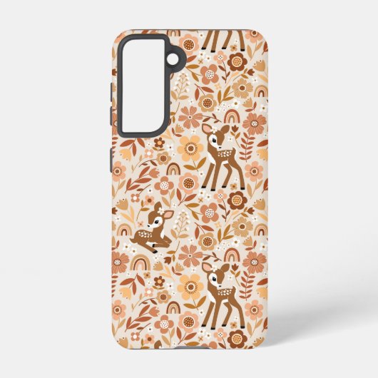Cute Woodland Baby Deer Floral Pattern Samsung Galaxy Hoesje (Achterkant)
