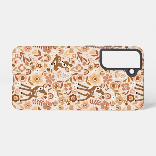 Cute Woodland Baby Deer Floral Pattern Samsung Galaxy Hoesje (Achterkant horizontaal)