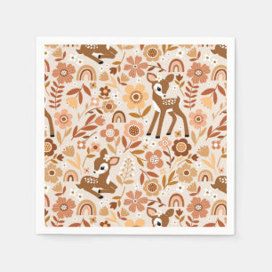 Cute Woodland Baby Deer Floral Pattern Servet