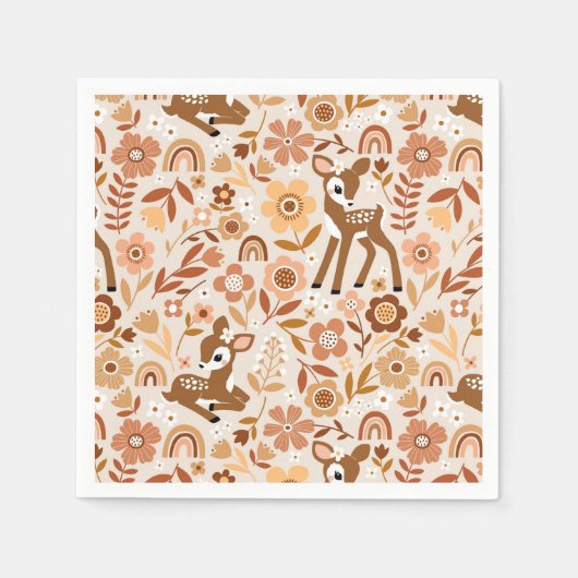 Cute Woodland Baby Deer Floral Pattern Servet (Voorkant)