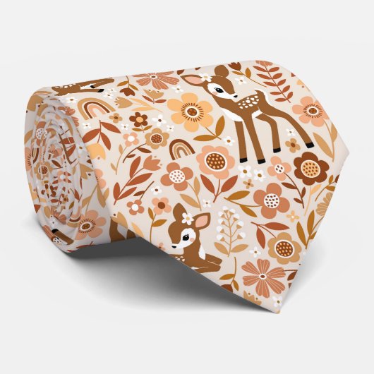 Cute Woodland Baby Deer Floral Pattern Stropdas (Opgerold)