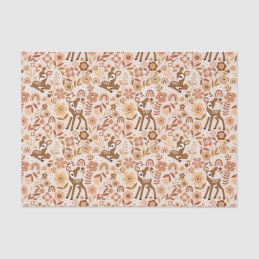 Cute Woodland Baby Deer Floral Pattern Tissuepapier (Voorkant)