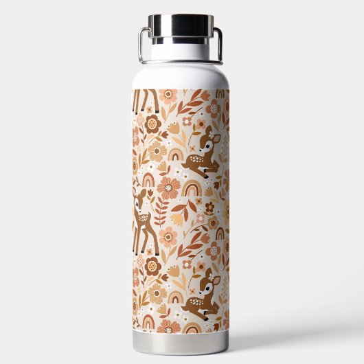 Cute Woodland Baby Deer Floral Pattern Waterfles (Achterkant)