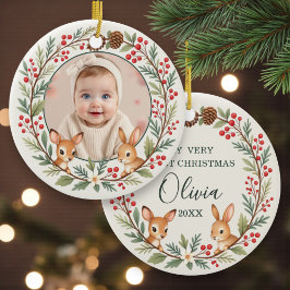 Cute Woodland Baby Eerste Kerstmis Aandenken Keramisch Ornament