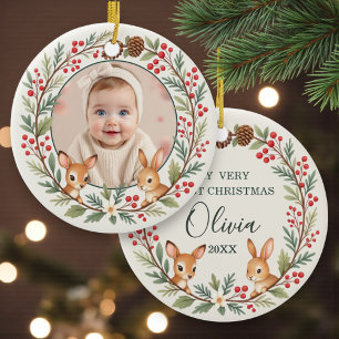Cute Woodland Baby Eerste Kerstmis Aandenken Keramisch Ornament