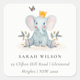 Cute Woodland Baby Elephant Foliage Address Vierkante Sticker