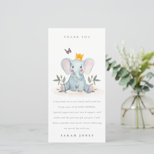 Cute Woodland Baby Elephant Foliage Baby shower Bedankkaart (Staand voorkant)