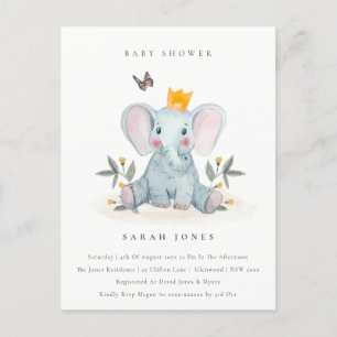 Cute Woodland Baby Elephant Foliage Baby shower Briefkaart