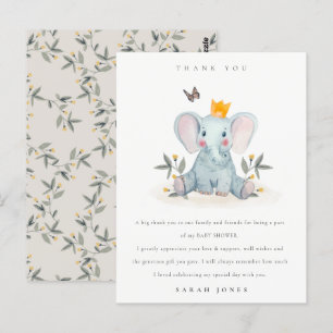 Cute Woodland Baby Elephant Foliage Baby shower Briefkaart