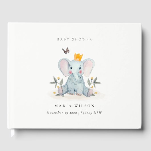 Cute Woodland Baby Elephant Foliage Baby shower Gastenboek (Voorkant)