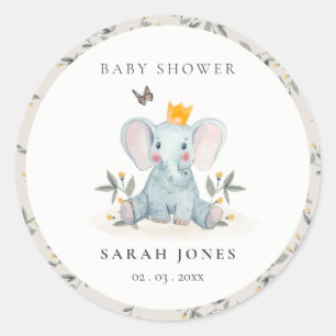 Cute Woodland Baby Elephant Foliage Baby shower Ronde Sticker