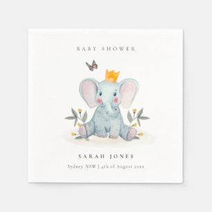 Cute Woodland Baby Elephant Foliage Baby shower Servet