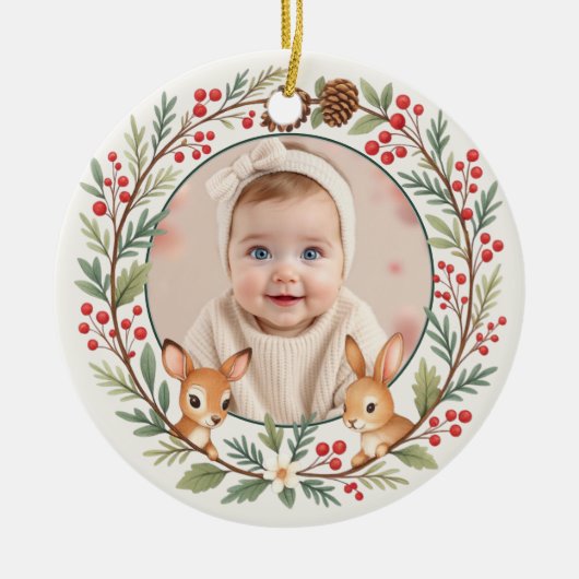 Cute Woodland Baby First Christmas Keepsake Keramisch Ornament (Voorkant)