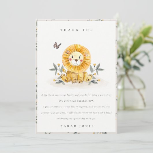 Cute Woodland Baby Lion Foliage Elke dag van de le Bedankkaart (Staand voorkant)