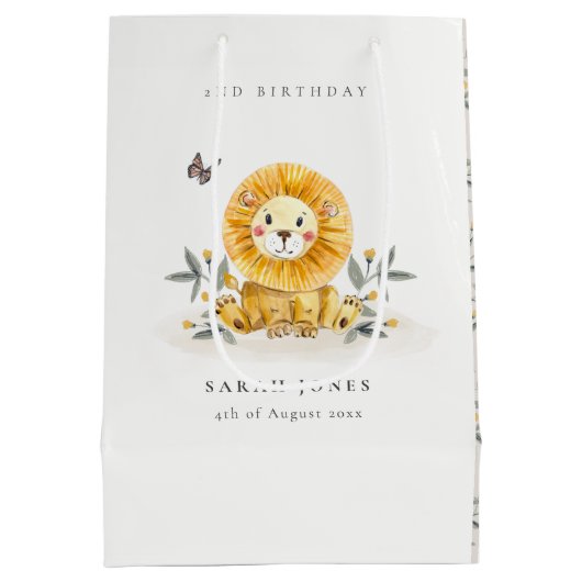 Cute Woodland Baby Lion Foliage Elke dag van de le Medium Cadeauzakje (Achterkant)