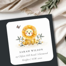 Cute Woodland Baby Lion Foliage Yellow Address