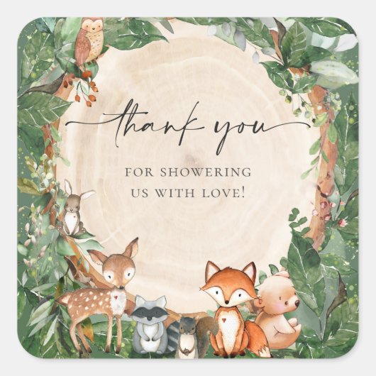 Cute Woodland Baby shower Vierkante Sticker (Voorkant)