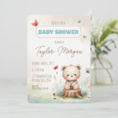 Cute Woodland Bear Baby Shower Invitation Kaart (Staand voorkant)