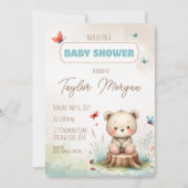 Cute Woodland Bear Baby Shower Invitation Kaart (Voorkant)