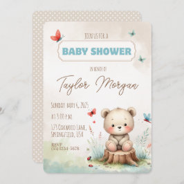 Cute Woodland Bear Baby Shower Invitation Kaart