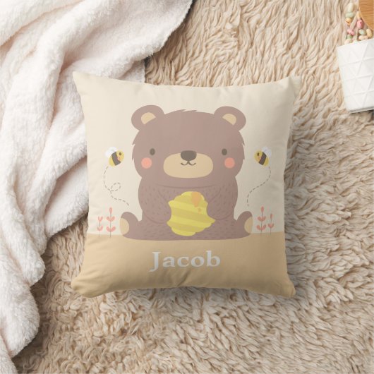 Cute Woodland Beer en bijen Nursery Room Decor Kussen (Deken)