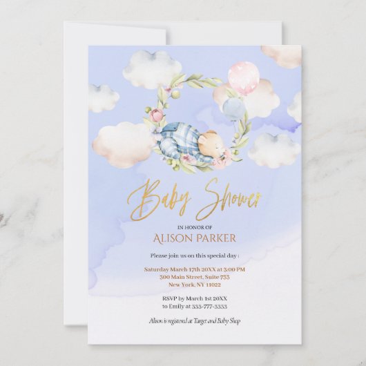 Cute Woodland Beer Floral Blue Sky Baby shower Kaart (Voorkant)