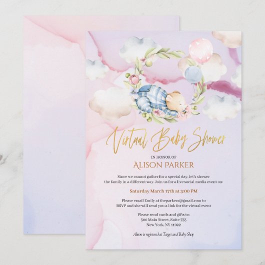 Cute Woodland Beer Floral Pink Sky Virtual Shower Kaart (Voorkant / Achterkant)
