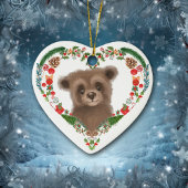 Cute Woodland Beer Heart Holiday Wreath Keramisch Ornament