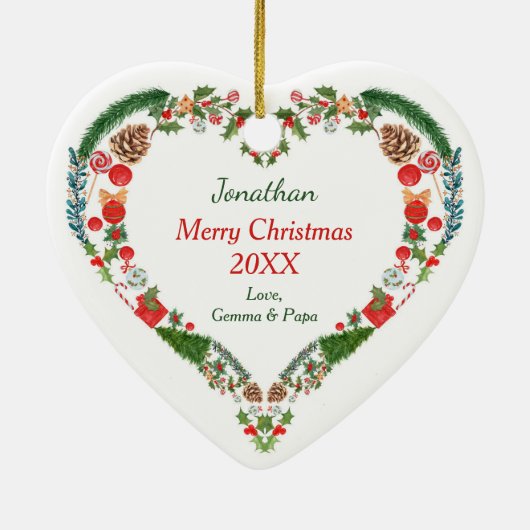 Cute Woodland Beer Heart Holiday Wreath Keramisch Ornament (Achterkant)