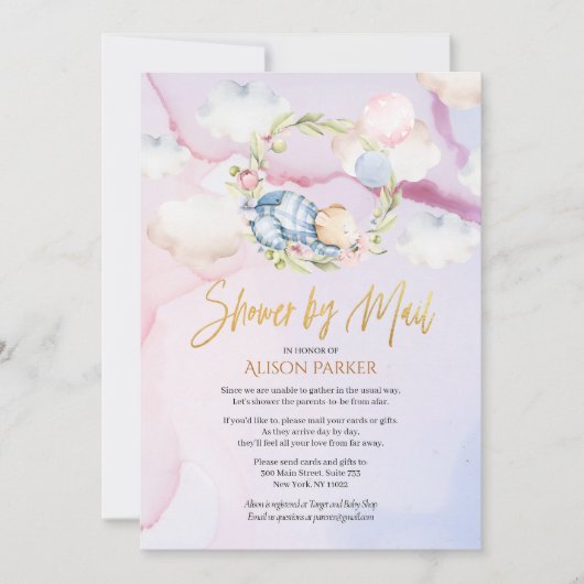 Cute Woodland Beer Pink Sky Baby shower door Mail Kaart (Voorkant)