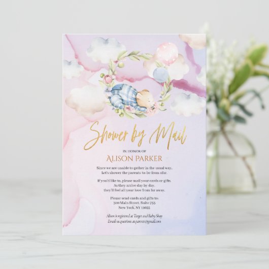 Cute Woodland Beer Pink Sky Baby shower door Mail Kaart (Staand voorkant)