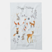 Cute Woodland Blue animals fox & hert Theedoek (Verticaal)