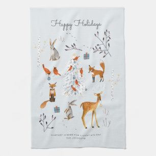 Cute Woodland Blue animals fox & hert Theedoek