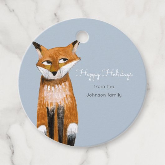 Cute Woodland blue Fox Feestdagen Bedankjes Labels (Voorkant)