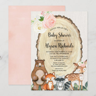 Cute woodland blush roze baby shower meisje kaart