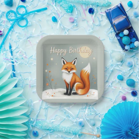 Cute Woodland Brown Fox Happy Birthday Papieren Bordje (Feest)