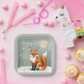 Cute Woodland Brown Fox Happy Birthday Papieren Bordje (Feest)