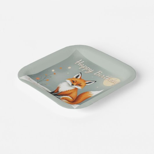 Cute Woodland Brown Fox Happy Birthday Papieren Bordje (Gebogen)