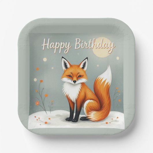 Cute Woodland Brown Fox Happy Birthday Papieren Bordje (Voorkant)