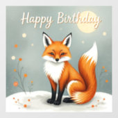 Cute Woodland Brown Fox Happy Birthday Raamsticker (Vel)