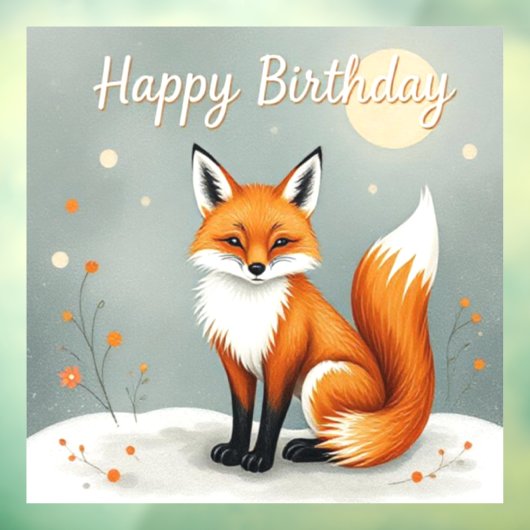 Cute Woodland Brown Fox Happy Birthday Raamsticker (Vel 3)