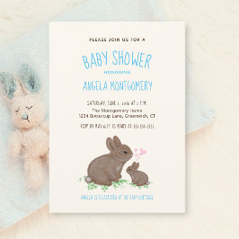 Cute Woodland Bunnies met Hearts Boy Baby shower Kaart